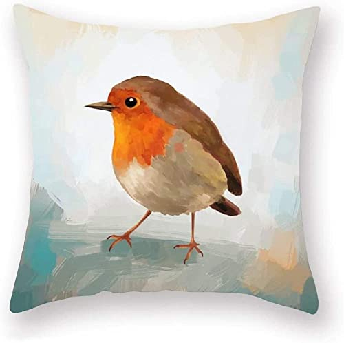 The Beach Stop Dekorativer Kissenbezug mit Rotkehlchen-Motiv, für Wohnzimmer, Schlafzimmer und Sofa, 45 x 45 cm, abstraktes Rotkehlchen