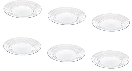 Invero Set of 6 Diamond Prism Design Plastic Dinner Party Plates - Reusable and Strong - Ideal for Serving Food or Snacks - Summer Parties, BBQs, Camping and More - Clear (26.5cm)