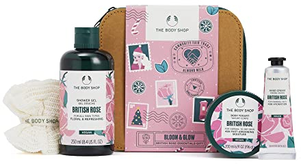 The Body Shop Bloom & Glow British Rose Essentials Gift Set – Vegan Formula with Rose – Hydrating & Rejuvenating Skincare for All Skin Types – 5 Items