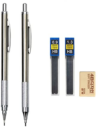 0,3 0,5 0,7 0,9 1,3 2,0 mm Druckbleistift-Set, Vollmetall-Kunst-Zeichen-Malerei, automatischer Bleistift mit Minen, Büro-Schulbedarf (0,9 mm 1,3 mm Bleistift)