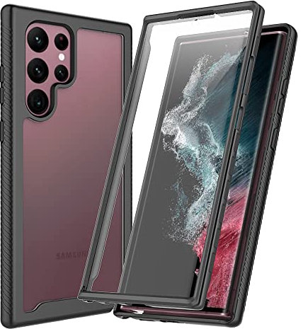 XINNI Hülle für Samsung Galaxy S22 Ultra 5G, 360 Grad Stoßfeste Schutzhülle mit Integriertem Bildschirmschutz, Robuster Bumper Outdoor Full Body Case, Schwarz