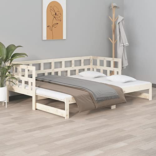 ZEYUAN Tagesbett Ausziehbar, Schlafsofa, Couch Mit, Bettsofa, Sofa Bed, Sofabett, Schlafcouch, Daybed, Jugendbett, Couch Bett, Massivholz Kiefer 2X(90x200) cm -at