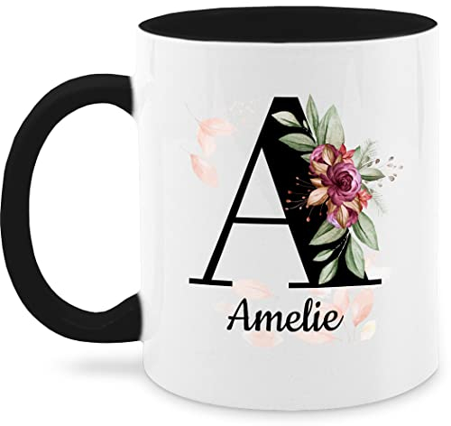 Tasse Tassen 325ml - Anfangsbuchstabe - Buchstabe anpassbar mit Name I Geschenk Initialen - 325 ml - Schwarz - kaffeetasse selbst beschriften buchstabentasse buchstaben a glühweintassen