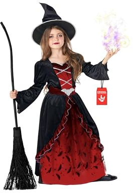 Morph Disfraz Bruja Niña Rojo, Traje Brujo para Halloween, Disfraces Niña Bruja, 3-4 años