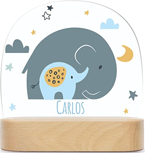 GRAVURZEILE Personalisiertes LED Nachtlicht für Kinder - Elefant Design - Personalisiert mit Namen - Nachttischlampe für das Kinderzimmer - Geschenk für Kinder & Babys - Baby Geschenk - Blau