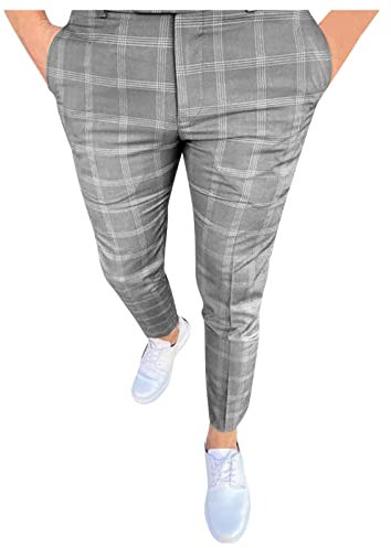 Pantalon Jogging Homme avec Poche Carreaux Slim Vêtement Regular Chic Grande Taille Tenue Chantier Large Pantalon Coton Homme Marque Vêtement Automne Hiver Tenue Homme Gris M