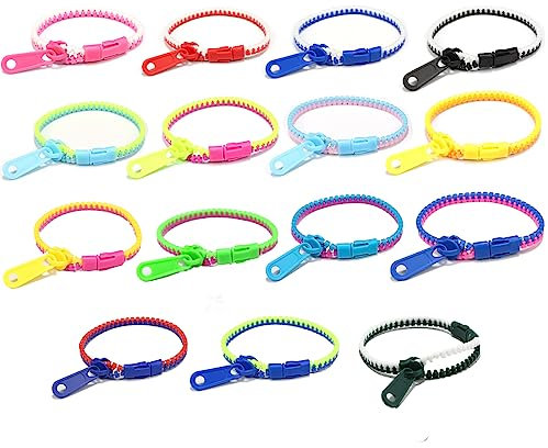 Fezf 15er-Pack Kinderarmbänder mit Reißverschluss, Freundschaftsarmbänder, Partyarmbänder für Kinder und Erwachsene, Geburtstagsparty-Geschenke