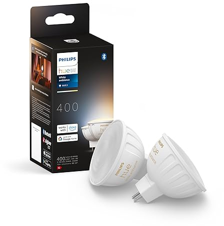 Philips Hue White Ambiance MR16 LED Lampe 2er Pack, dimmbare LED Lampen für das Hue Lichtsystem mit allen Weißtönen, smarte Lichtsteuerung über Sprache und App