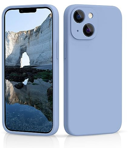 CALOOP Slim-Fit for iPhone 13,Sturdy Shockproof Hard Frame Cover with Anti-Scratch Microfiber Lining,Skin Soft Liquid Silicone,Full Protection for Screen and Camera Lens(Sierra Blue)