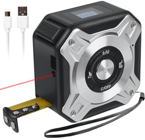 Digital Tape Measure 5 Meters, Laser Level 40 Meters, 2-In-1 Laser Tape Measure Backlit Lcd Display, USB Rechargeable, Ft/In/M Unit Switch Available (black silver)