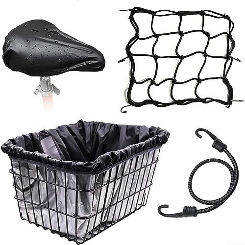 Bike Basket Cover Waterproof with Cargo Net, Front Ebike Basket Luggage Nets Rain Covers for Shopping Travel Work Commute