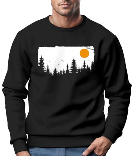 Neverless® Sweatshirt Herren Wald Bäume Outdoor Adventure Abenteuer Natur Rundhals-Pullover Fashion Streetwear schwarz XXL