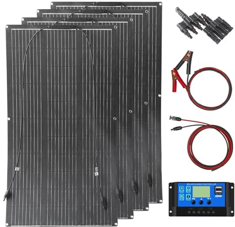 Aysolar 400W Kit Panneau Solaire Souple 4x100W 18V ETFE Monocristallin Semi-Flexible avec 40A Charge Contrôleur pour Charge la Batterie Camping-Car Camper Van Bateau Caravane