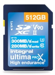 Integral Carte 512GB UHS-II V90 Jusqu'à 300MB/s en Lecture et 280MB/s en écriture Carte mémoire SDHC Professionnelle Haute Vitesse