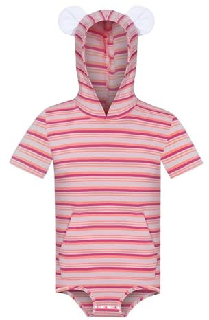 Landofgenie Uomini Manica Corta Felpa con Cappuccio Rompers Pigiama Bodysuit Leotard Top con Strisce Onesie Rosa XS