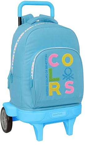 Benetton Spring Großer Rucksack mit Rädern, kompakt, abnehmbar, ideal für Kinder verschiedener Altersgruppen, bequem und vielseitig, Qualität und Widerstandsfähigkeit, 33 x 22 x 45 cm, Himmelblau,