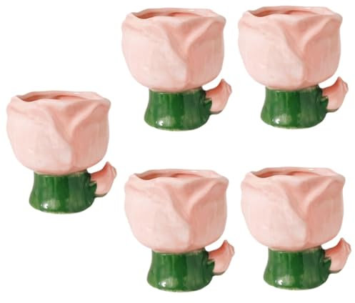 Ciieeo 5pcs Cute Floral Makeup Brush Holder Ceramic Brush Pot Gold Trim Desk Organiser