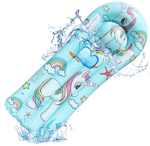 Hillylolly Bodyboard Kinder, Surfbrett Kinder Bodyboard, Schwimmbrett Kinder, Aufblasbares Bodyboard mit Griffen für Wasserrutschmatte, Wasserrutschbahn, Strand, Sprungbrett Pool-110*40cm (Einhorn)