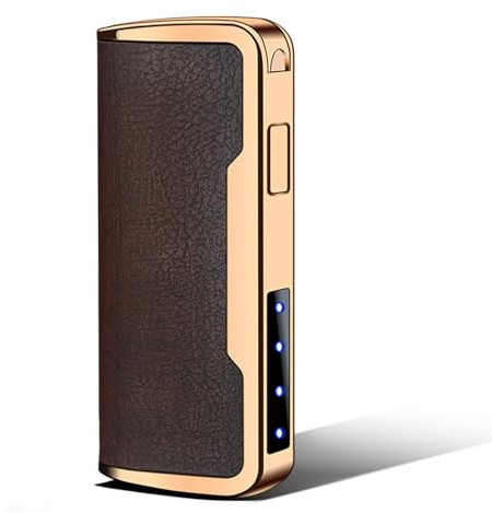 Electronic Arc Lighter USB Rechargeable Men's Windproof Lighters Zinc Alloy + Leather for Smokes and Festival Gifts (Color : Gold)