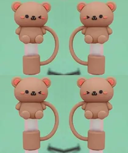 4PC Teddy Bear Straw Cover for Stanley 40&30 Oz Cup, 10mm Silicone Straw Covers Cap for Stanley Cup Accessories, Cute Straw Topper for Tumblers, Straw Cap Stopper for Reusable Straws Tip Lids