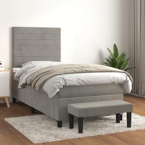 ZQQLVOO Betten, bettrahmen & lattenroste Schrankbett Polster kopfteil Boxspringbett mit Matratze Hellgrau 90x190 cm Samt