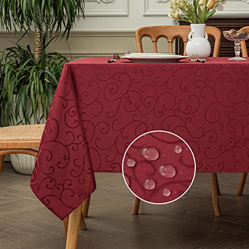 Romanstile abwaschbare Tischdecke Weihnachten 140x240 cm rot rechteckig Damast Jacquard schmutzabweisend und wasserabweisend,Elegante Tischdecken Tablecloth für Party,Geburtstag,Restaurant,Christmas