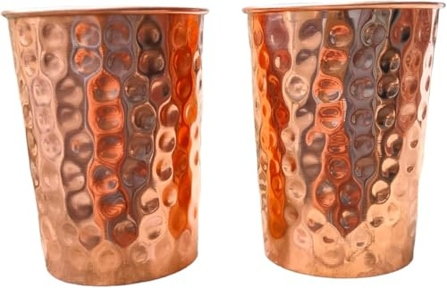 Set mit gehämmerten reinen Kupferbechern für Trinkwasser, Gläser für Ayurveda-Gesundheitsvorteile (klein, 2 Stück)