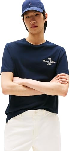 Tommy Hilfiger Herren T-Shirt Kurzarm Outline Script Tee Regular Fit, Blau (Desert Sky), XXL