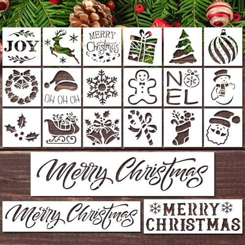 21 Stk Weihnachtsschablonen, Plastikschablone Frohe Weihnachten Wiederverwendbare Vintage Weihnachtsschablonen zum Malen Rentier Weihnachtsbaum Weihnachtsmann Weihnachtsmalvorlage