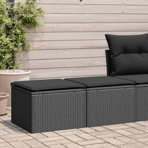 AJJHUUKI Gartenmöbel-2-teiliges Gartensofa-Set mit Kissen, schwarz, Polyrattan, Akazien-Möbel