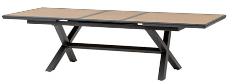 HESPERIDE - Table de Jardin Extensible Axiome Effet Bois/Graphite - 10 Places - Aluminium Traité Epoxy Antirouille - Meuble d'Extérieur à Rallonge Automatique