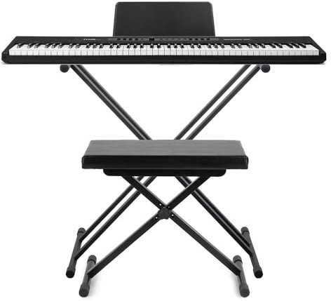 MAX RhapsodyDP88 88 Key Digital Piano with Stand, Weighted Keys, Electric Piano Keyboard Package Including Sustain Pedal & Bench, Ideal for Beginner or Professional Musicians