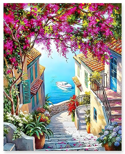 Clynt Kits de peinture par numéros sur toile pour adultes, peinture à l'huile couleur, peinture acrylique, décoration murale d'intérieur, 40 x 50 cm, sans cadre (fleur de la mer ville)