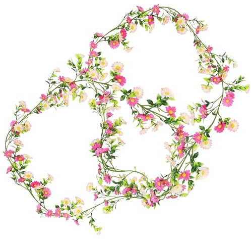 CONNECTION 2 unidades de flores artificiales rosas de margaritas, guirnalda decorativa de 2,1 m, flores artificiales, guirnalda de flores artificiales para boda, jardín, habitación, fiesta, arco