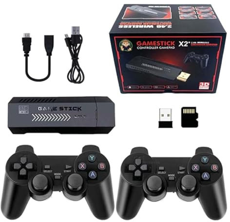 Retro Game Stick X2 Plus 64GB. Consola Game Stick 4K 40000 Juegos, Plug & Play. Gamestick X2 con 2 Controladores inalámbricos 2,4Ghz y Salida HDMI. Compatible con múltiples Dispositivos