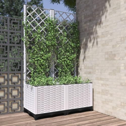 HOMTAKIE Jardinière avec Treillis Blanc 80x40x136 cm PP