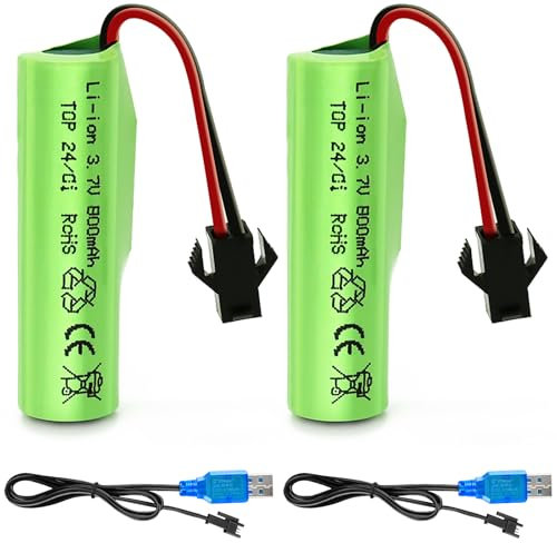 Tosiicop 3.7V 800mah Li-ion Akku 2 Stück - RC Rechargeable Lipo Battery mit USB Ladegerät SM-2P Stecker 3.7 Volt Wiederaufladbar Lithium Batterie für RC Auto E35 DE38 DE40 DE44 DE50 DE55 TM141 TB202