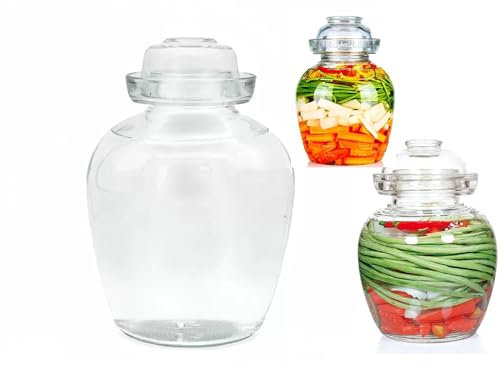 Kimchi -Glas Gärglas mit breiter Öffnung und Wasserverschluss Fermentieren Topf Gemüse Glastopf Glasgefäße Mit Deckel Gärung Fermentationsglas Gärender Gärtopf für Kefir, Sauerkraut Gurken (8L)