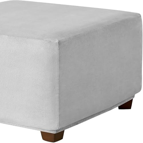 Quadratisch Samt Ottoman-Bezüge 60x60 40x40 50x50 45x45 55x55 35x35 80x80, Stretch-FußHocker-Bezug Hockerbezug, Schutz für Fußstütze, Bequemer Samt mit Elastischer Unterseite(Hellgrau,22in/55cm)