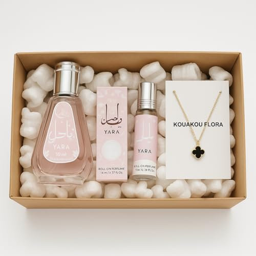 Coffret Cadeau Femme – Parfum Yara 100ml + Roll-On 10ml + Collier Coeur Acier Inoxydable – Idée Cadeau Fête des Mères, Anniversaire, Noël – Élégant & Féminin