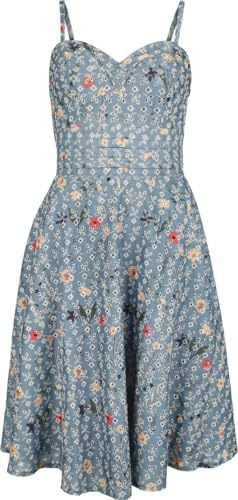 Voodoo Vixen Summer Flowers Emb Flare Dress Frauen Mittellanges Kleid blau M