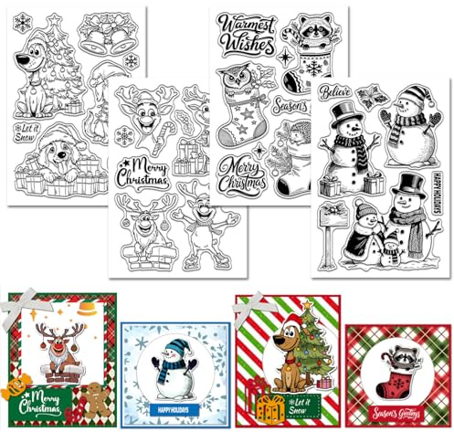 GLOBLELAND 4 Sheets Weihnachts Cartoon Tiere Weihnachtsstempel Hund Elch Silikonstempel Eule Schneemann Klare Silikon Stampl Für Kartengestaltung DIY Prägung Journaling