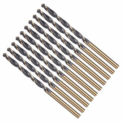 CoCud Drill Bit 3.2mm Cutting Diameter 4341 HSS for Wood 10-Pieces | Jobber Bits Gold and Black 118° Cutting Angle - (Applications: for Drilling Plastic Wood Soft Metal)