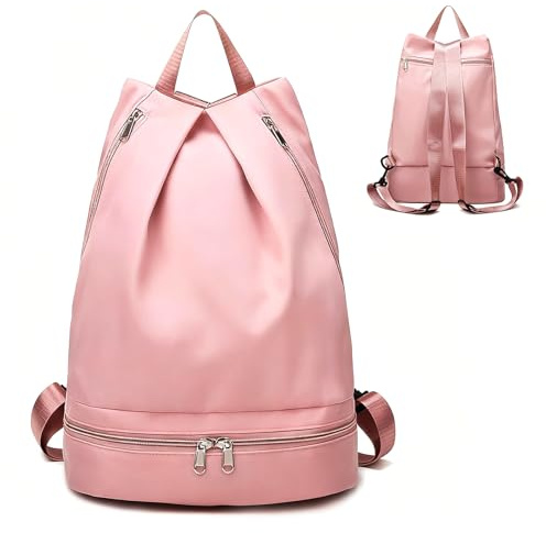 DEARBAG Turnbeutel Wasserdicht, Sportrucksack mit Schuhfach Groß, Sportbeutel Wasserdicht, Sporttasche Faltbare Reisetasche mit Schuhfach, für Damen Herren, für Fitness, Gym, Reisen, Fußball (rosa)