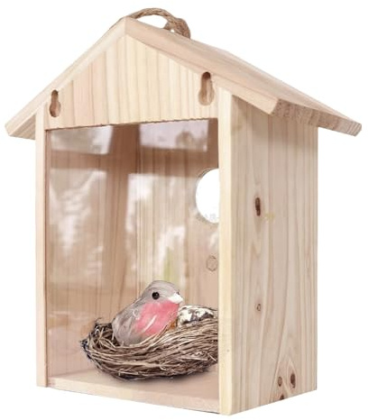 Ceprznvey Vogelhaus - Holz Brutkasten mit Klarem Fenster - Outdoor Nistkasten mit Saugnapf - für Baum Winter Balkon Garten Hinterhof Terrasse