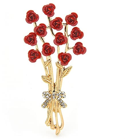 KFGISD, Broche en forme de rose for femme, accessoire de mode, en émail, for bouquet de fleurs rouges, for cardigan, veste, manteau,Broches