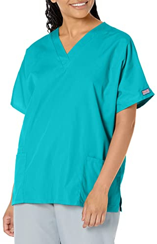 Cherokee Scrubs for Women Workwear Originals V-Neck Top 4700, Teal Blue, 4XL Plus