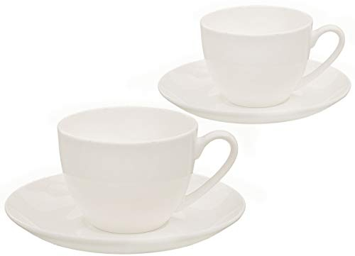 Buchensee Kaffeetassen Set aus Fine Bone China Porzellan. 2 Kaffeetassen je 210ml und 2 Unterteller in fein-cremigem Weiß.