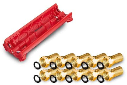 Universal Kabelmesser Abisolierer + 10x F - Stecker vergoldet für Koaxialkabel für einfaches und schnelles Abisolieren Koaxial-Kabel ARLI Abisoliermesser + 10x F-Stecker gold