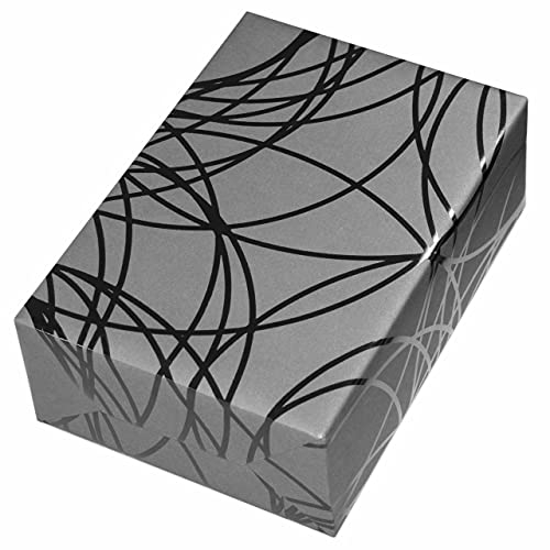 Geschenkpapier Rolle 50 cm x 50 m, Motiv Pablo, hochglänzend schwarze Linien in Relieflack auf mattgrauem Fond. Für Weihnachten, Geburtstag, Vatertag. Weihnachtsgeschenkpapier.